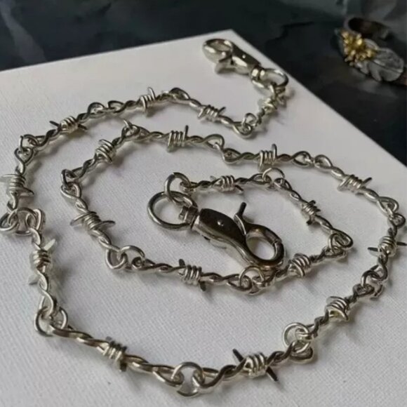 Style 22" Silver Chrome Barb Wire Biker Trucker Jean Wallet Key Chain Punk Rock - Picture 5 of 5